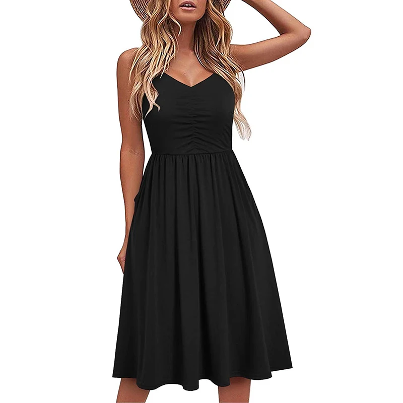 

Women Leopard Printed Casual Dress Sleeveless Beach Dress Spaghetti Strap Female Dresses Summer 2021
