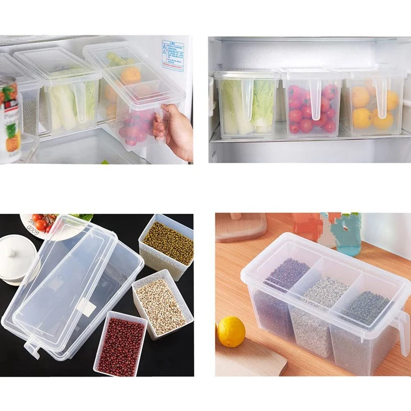 

2 Pcs Plastic Storage Container Square Handle Food Storage Box with Lid Suitable for Refrigerator Cabinet Table Top