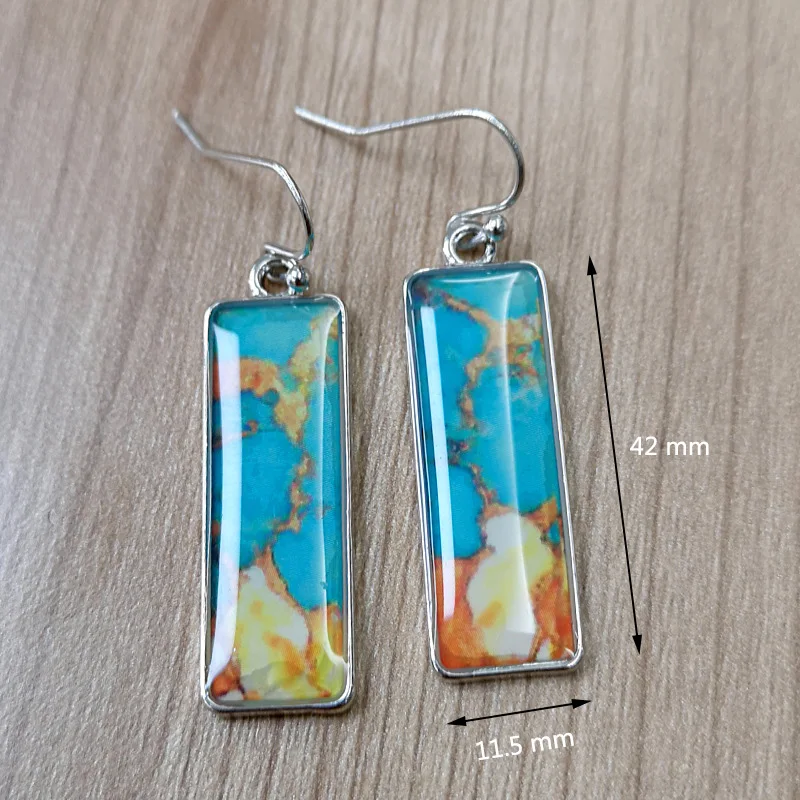 

Fashion Vintage Square Earrings In Colorful Glaze Drop Earrings Classic Women Marbled Long Dangle Earrings Jewelry Accessories