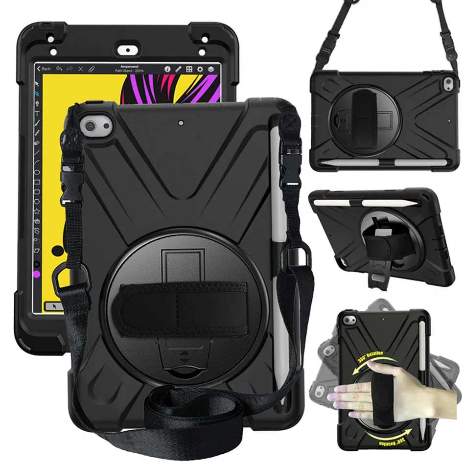 

Чехол для ipad Mini 5 2019 Heavy Duty Прочный противоударный чехол карандаш держатель для ipad Mini 4 Вт/360 Вращающийся ремешок на руку + ремешок на шею