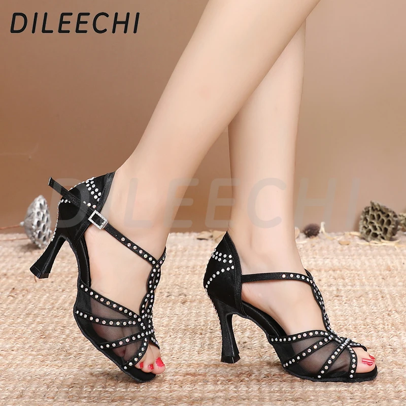 Женские вечерние туфли для латиноамериканских танцев DILEECHI атласные сетчатые