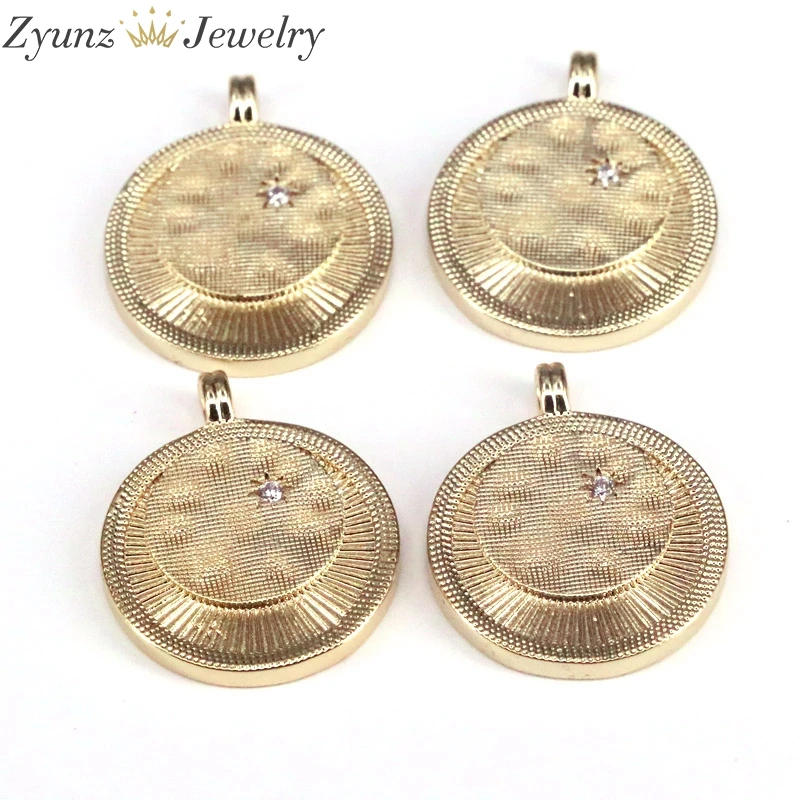 

5PCS, CZ Micro Pave Cresent Moon Star On Round Coin Pendant/Charm,Cubic Zirconia Charm, Necklace Bracelet Charm Pendant,