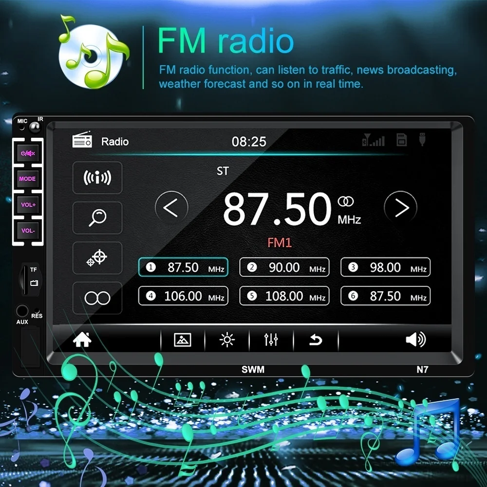 Автомагнитола 7 дюймов стерео с Bluetooth AUX/USB/FM 2 Din MP5 плеер сенсорный