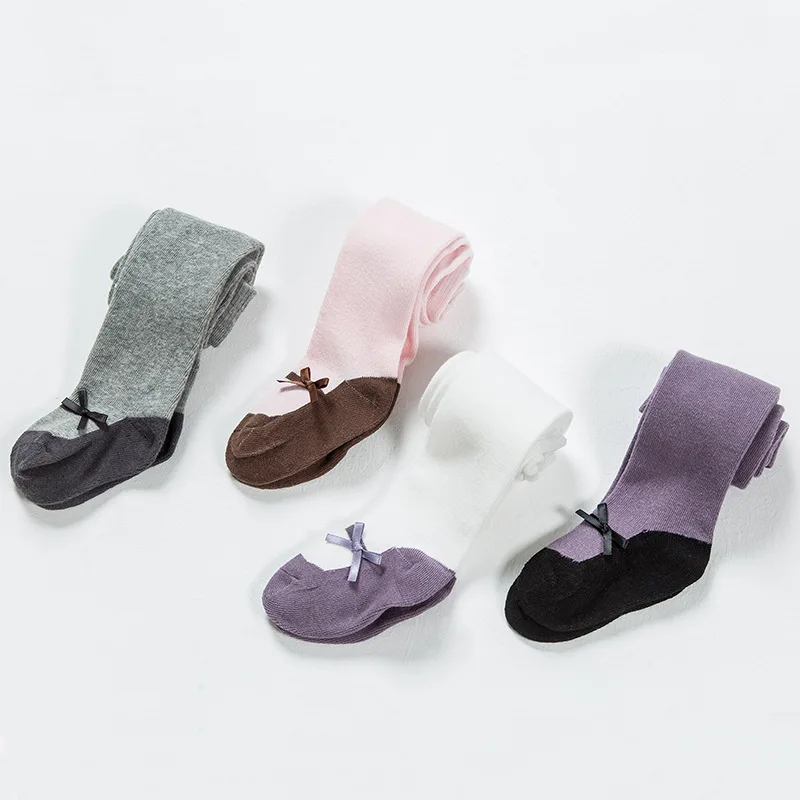 Новые колготки для малышей на осень и весну Модные балетки с бантом теплые