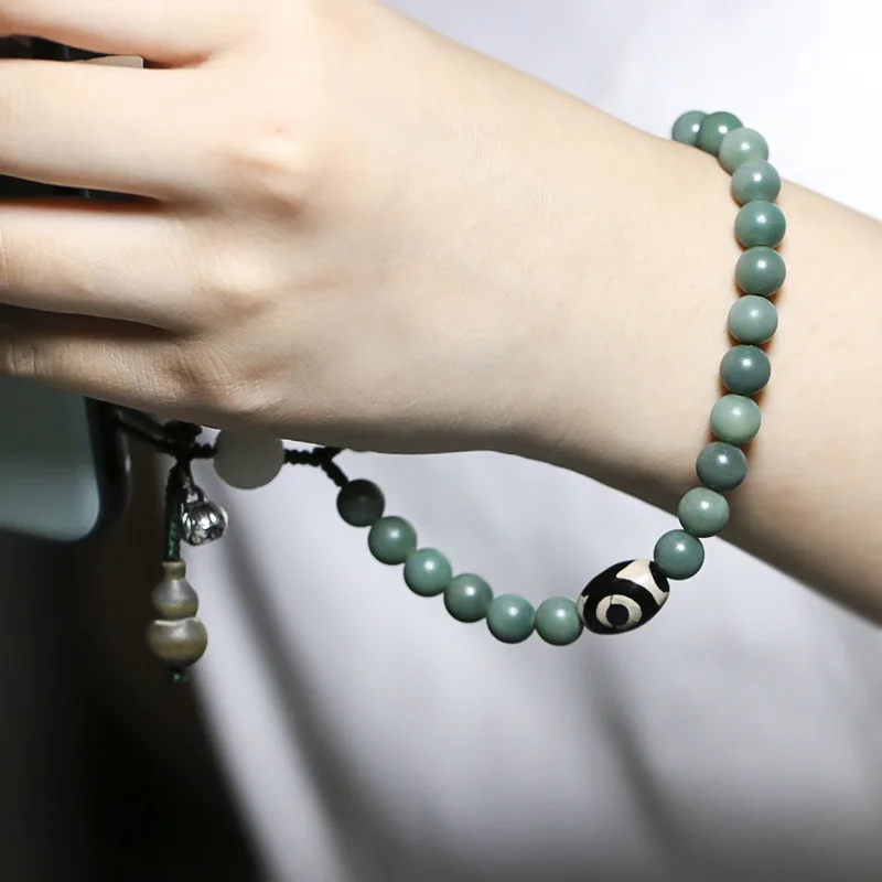 

Weathered green bodhi root mobile phone chain original Yinleather bodhi removable mobile phone lanyard ethnic wind hanging wrist