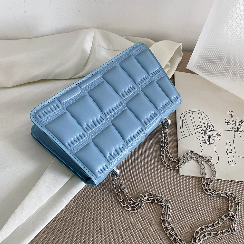 

Fashion Women PU Leather Solid Color Stone Pattern Crossbody Shoulder Messenger Bag Casual Ladies Chain Small Handbag Flap Purse