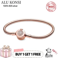 hot sale luxury original 100 925 sterling silver snake chain pan bracelet crown bangle for women authentic charm diy jewelry