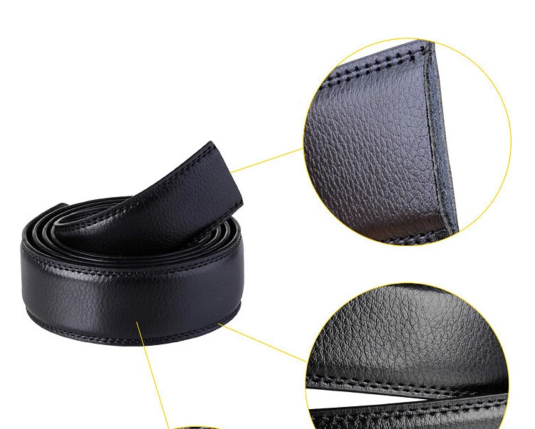 Men's Plus Size Belt Cowhide Leather 150cm Strip Automatic PU Waistband No Buckle 3.5CM Men Jeans Belts Brown Body Lengthened140