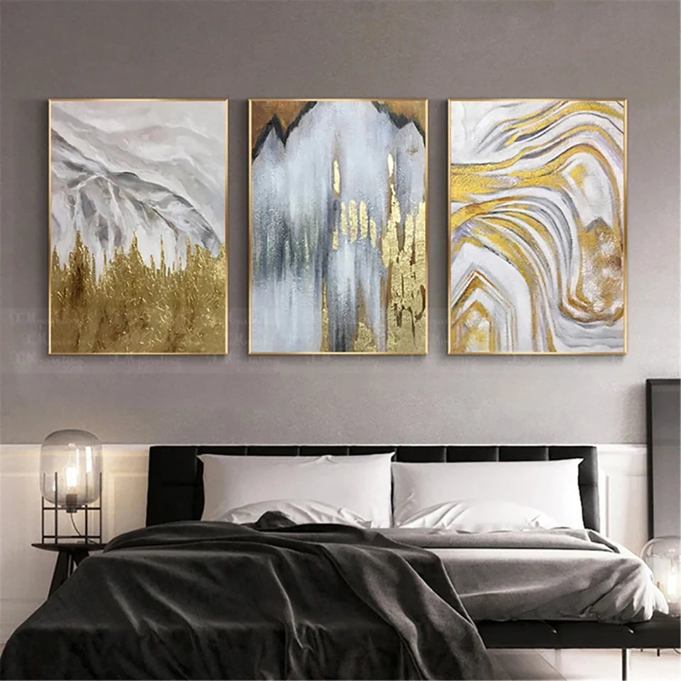 Pintura de diamantes para sala de estar, pintura abstracta moderna de paisaje de monta&ntilde;a, mosaico de diamantes, punto de cruz, 3 piezas-5