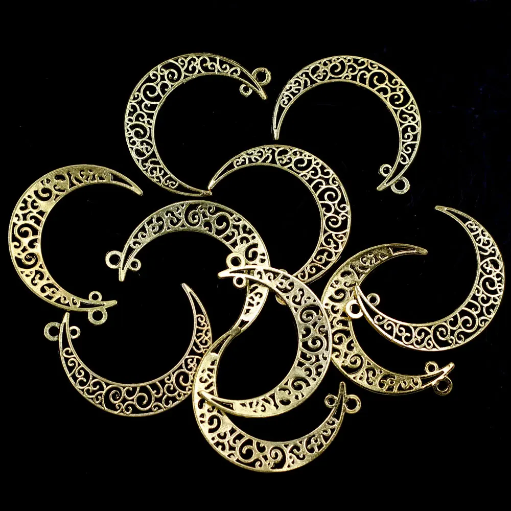 

50Pcs Pendants Moon Heart Hollow 2 Holes Connectors For Charm Necklaces Jewelry Making Findings 4x3cm