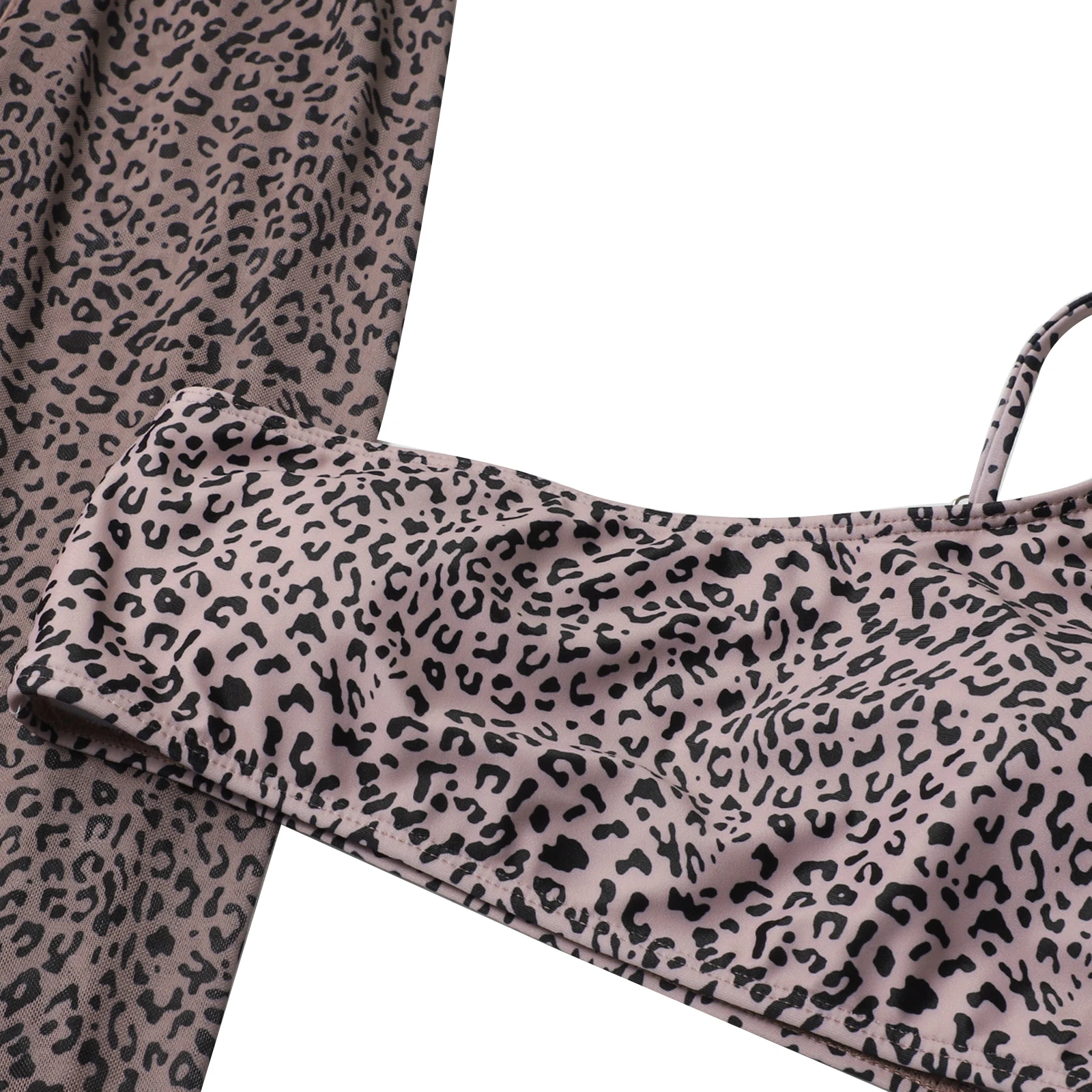 

iTranyee 3pcs Leopard Print Bikini Set Swimwear Cover Up Women Long Split Skirts One Shoulder High Waist Beach Bathing Swimsuit