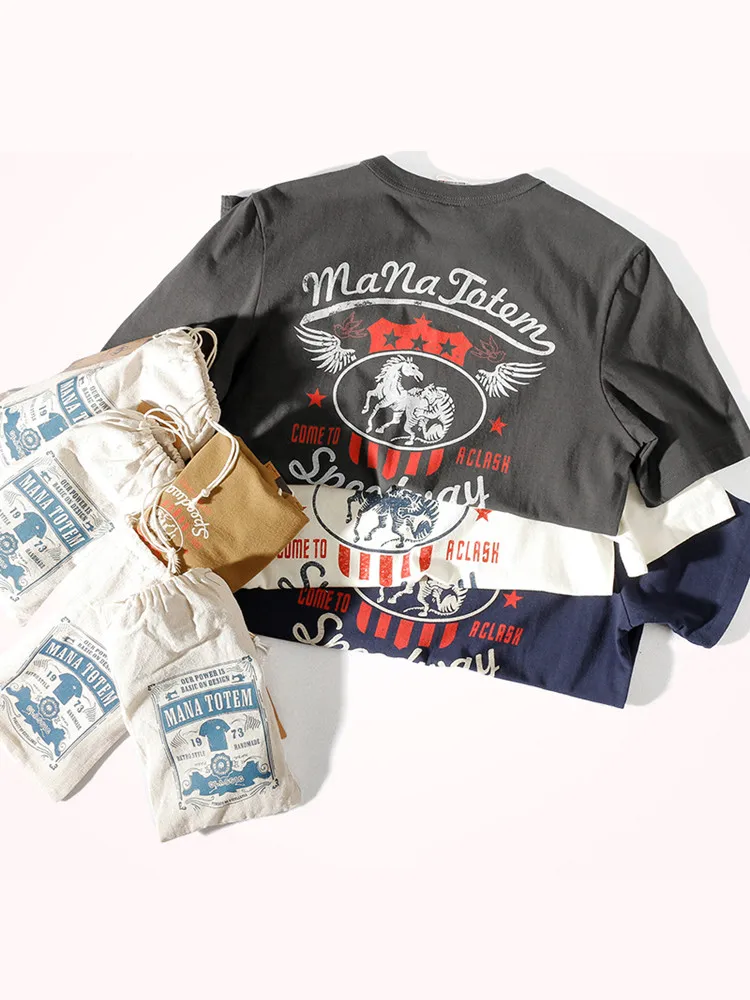 

2021 Summe New Retro Short-sleeved O-neck Double-sided Printing T-shirt Men's Fashion Personality 100% Cotton Sports Casual Tops