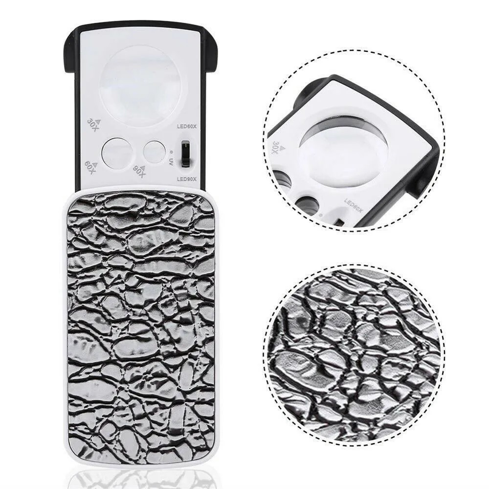 

30X 60X 90X Loupe Jewellers Magnifier Magnifying Glass Slide Out With Led Light