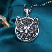 personality persian cat pendant necklace sweater chain vintage silver color cute relief cat necklace mens and womens jewelry