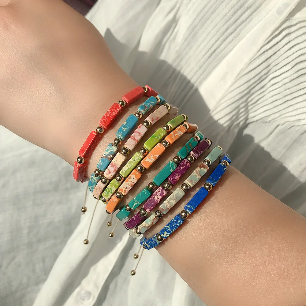 Разноцветный натуральный камень бисерный браслет дружбы веревочная цепочка с