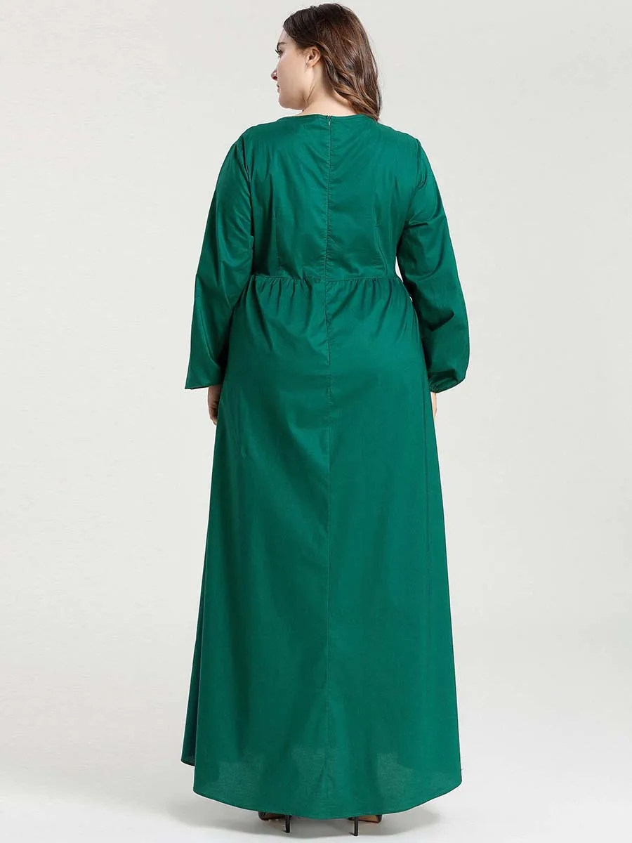 Женское длинное платье из хлопка с длинным рукавом v образным вырезом и цветочной