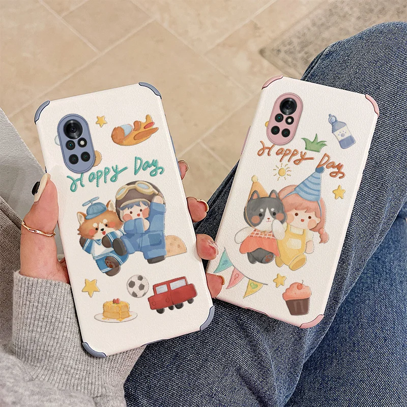 

The Cat And The Girl Phone Case For Huawei Nova 8 7 Pro SE 6 Se 5 5Pro 5Z 5I 5Ipro 4 4E Pro Leather Cover