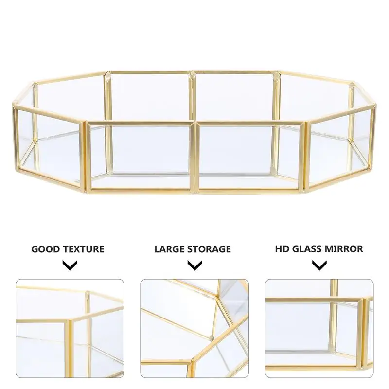 

1pc Exquisite Octagonal Jewelry Box Glass Cosmetics Jewelry Storage Tray
