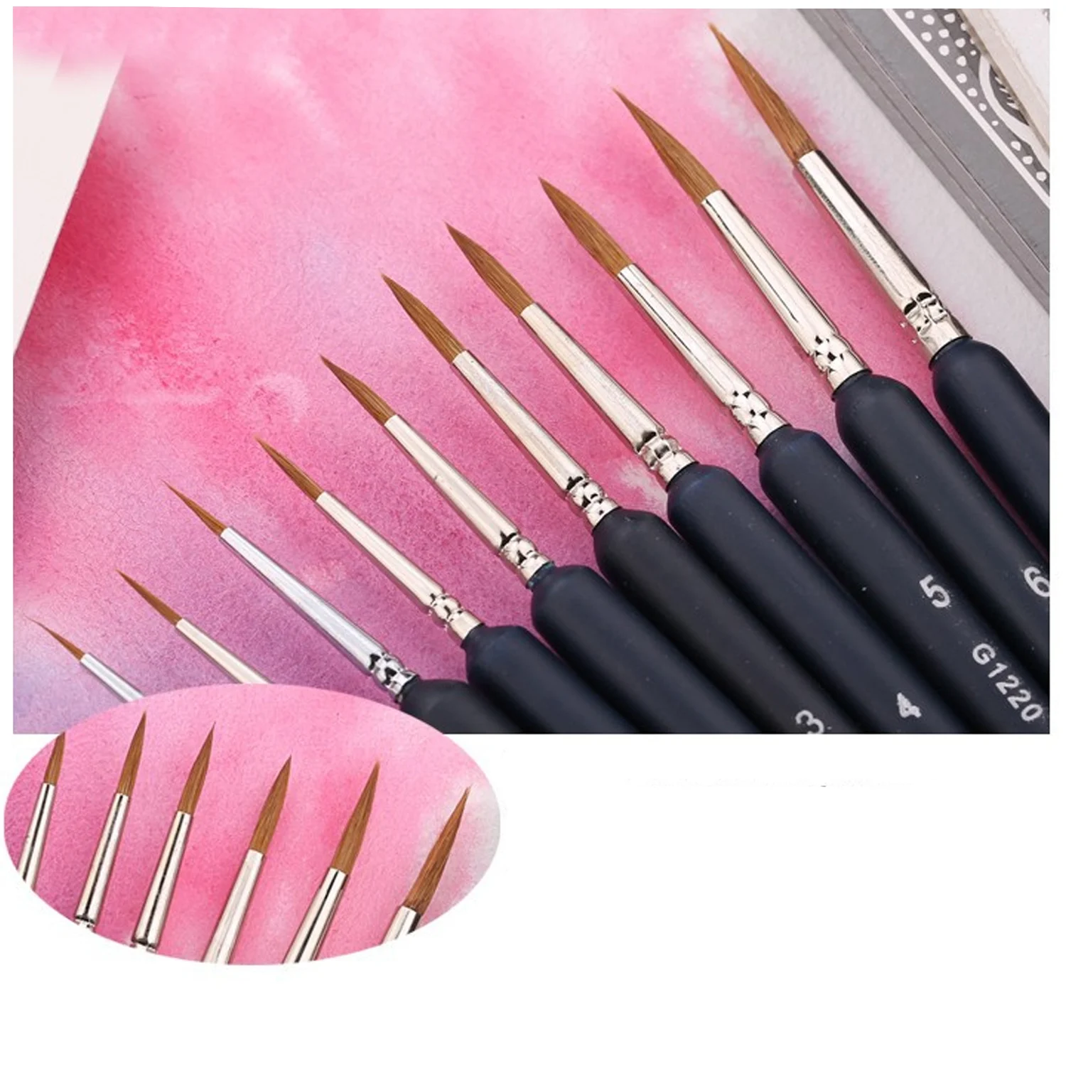 Кисти для рисования с деревянной ручкой и нейлоновым ворсом набор кистей