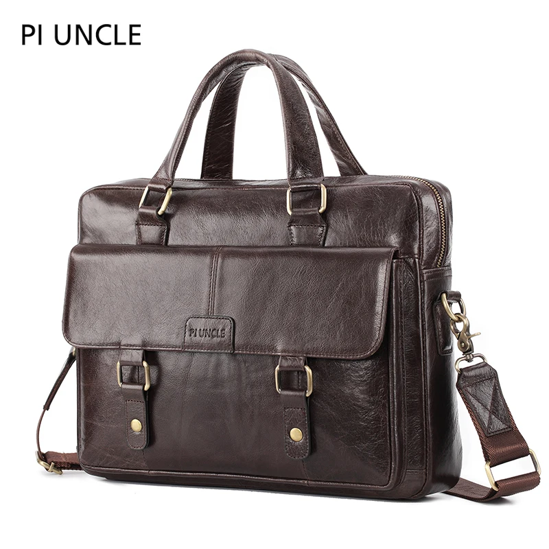 Бренд Piuncle, мужской портфель из натуральной кожи, сумка для ноутбука, мужская деловая сумка из воловьей кожи, мужская дорожная сумка через плечо, коричневая кожа