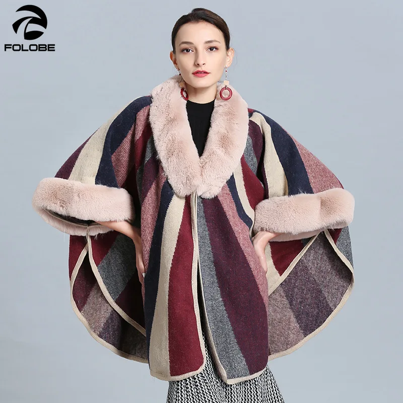 Женская зимняя накидка с рукавами летучая мышь пончо и накидки воротником из