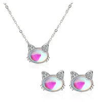 fashion 925 silver cute cat zircon jewelry sets for girls women sweet party charm necklace earring birthday gift jewelry