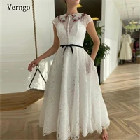 verngo 2021 vintage ivory lace prom dresses cap sleeves jewel neck buttons front sash a line ankle length homecoming party gown