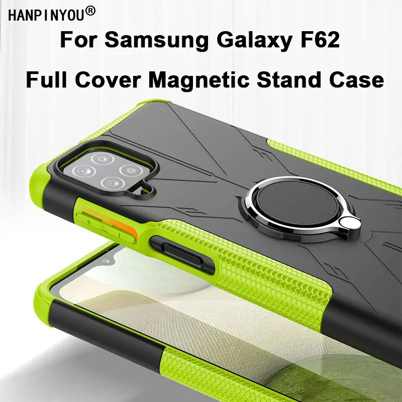 

Для Samsung Galaxy F62 6,7 "Полное покрытие меха на магните с подставкой Чехол на заднюю панель из силикона и ТПУ с кольцом-держателем протектор стент...
