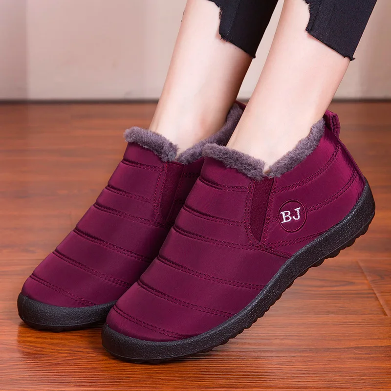 

Casual Cotton Shoes Slip-On Solid Sewing Winter New Warm Snow Boots Women Flat Non-slip Women Shoes Mother Shoes Round Toe