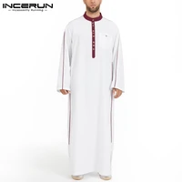 incerun men muslim jubba thobe stand collar patchwork long sleeve caftan fashion islamic arab kaftan middle east dubai abaya 5xl
