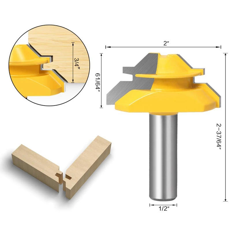 

45 Degree Lock miter Router Bit, Carbide Lock miter Router Bit with 2 Blades (1/2Inch Shank 3/4Inch Stock)