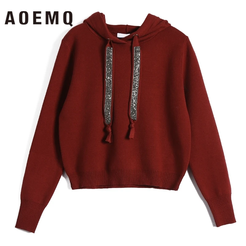 AOEMQ Повседневный свитер 4 однотонных цвета осенний спортивный с капюшоном