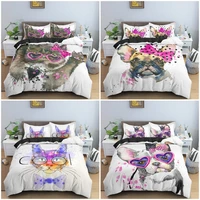 funny animal bedding set cartoon watercolor textured pattern duvet cover set 23pcs home decor single twin king queen bedclothes