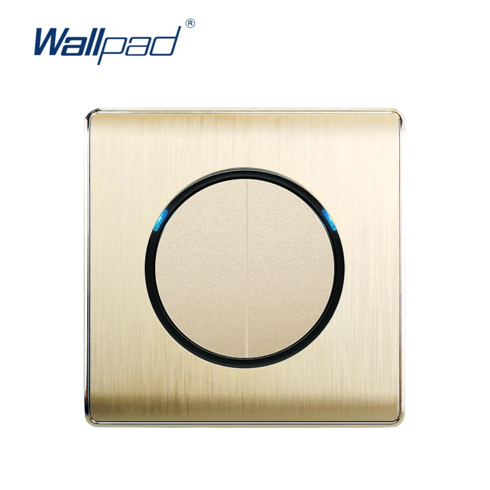 

Wallpad 2 Gang 2 Way Random Click Wall Light Switch With LED Indicator Gold PC Brushed Panel For Home