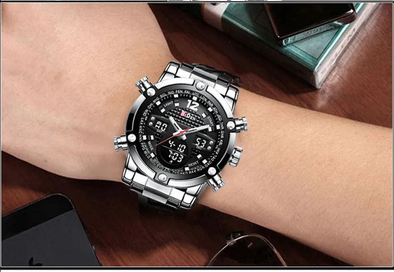 BIDEN Mens Watches Top Brand Quartz Watch for Male Wristwatch Silver Stainless Steel Links Waterproof Calendar Display 0112 | Наручные