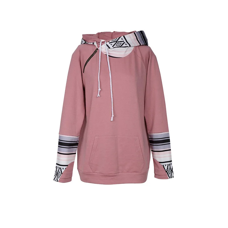 

Women's Long Sleeve European and American Autumn New Color Matching Hooded Street Style Pullover