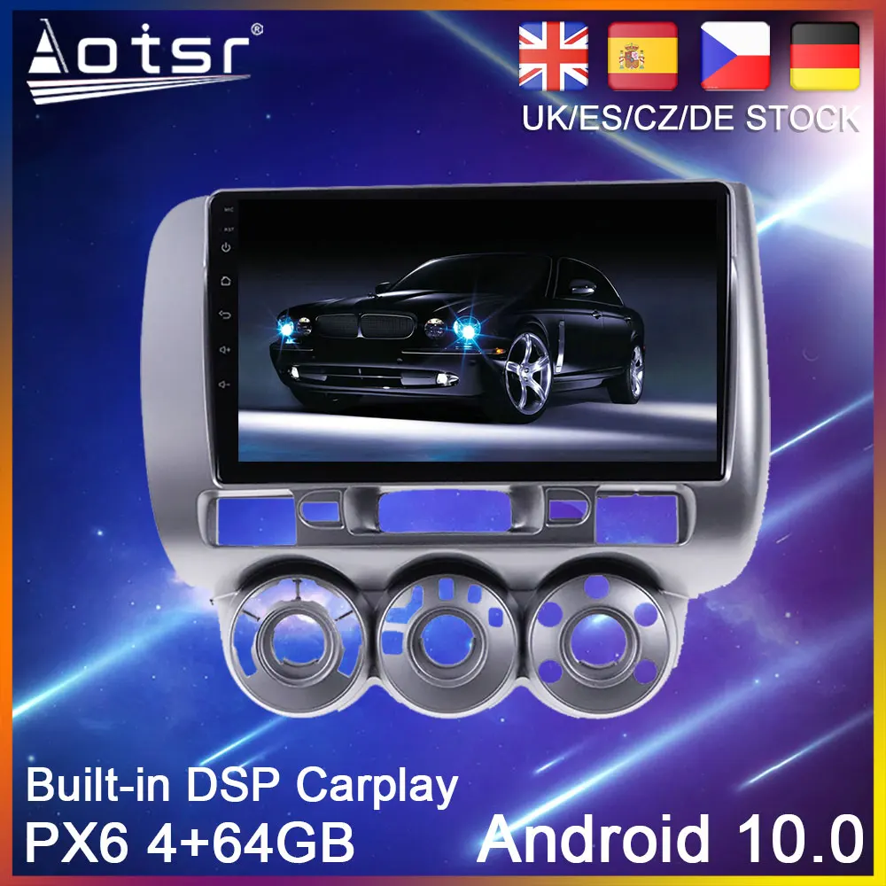 Android 10 64G PX6 Автомобильный GPS навигатор для Honda Jazz 1 GD 2001 2008 автомобильный DVD Авто