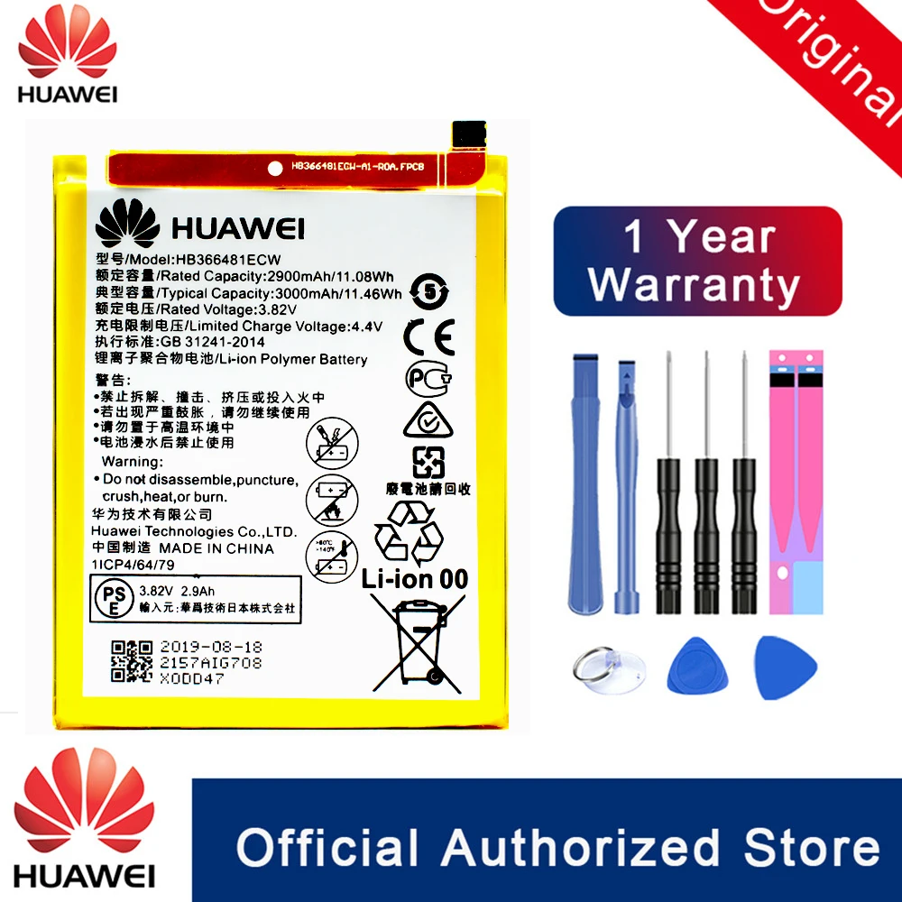 Оригинальный литий ионный аккумулятор HB366481ECW для Huawei p20 lite / P9 honor 8 p8 2017 P10 Lite G9