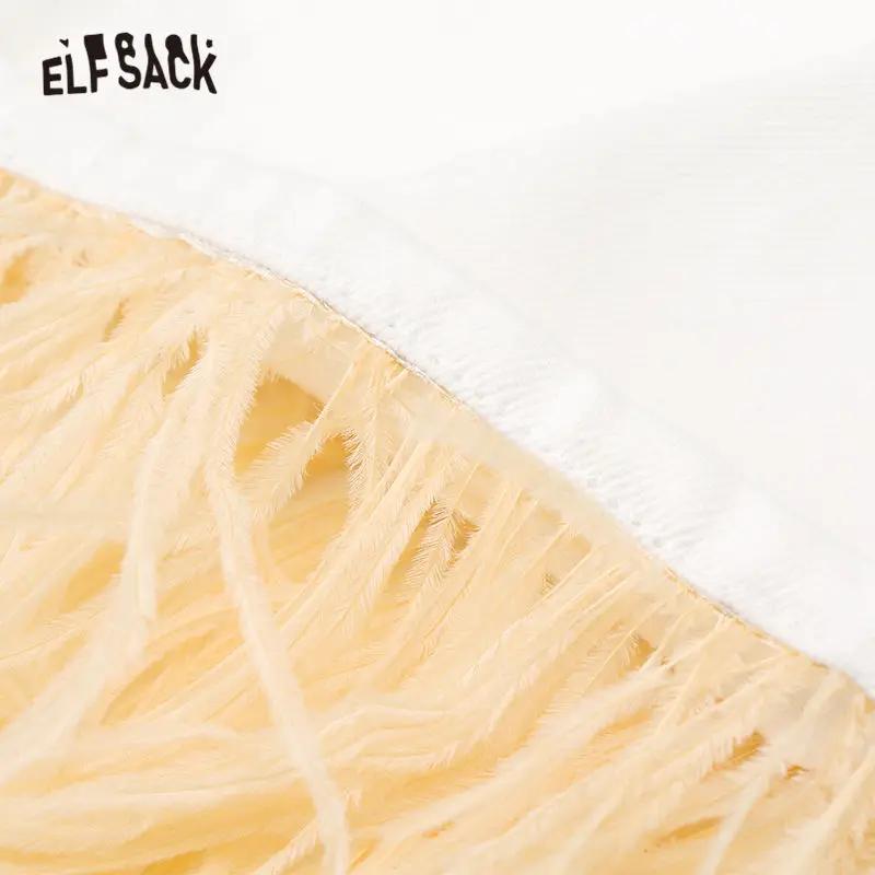 ELFSACK модные корейские джинсы со съемным перьевым подолом женские джинсовые штаны