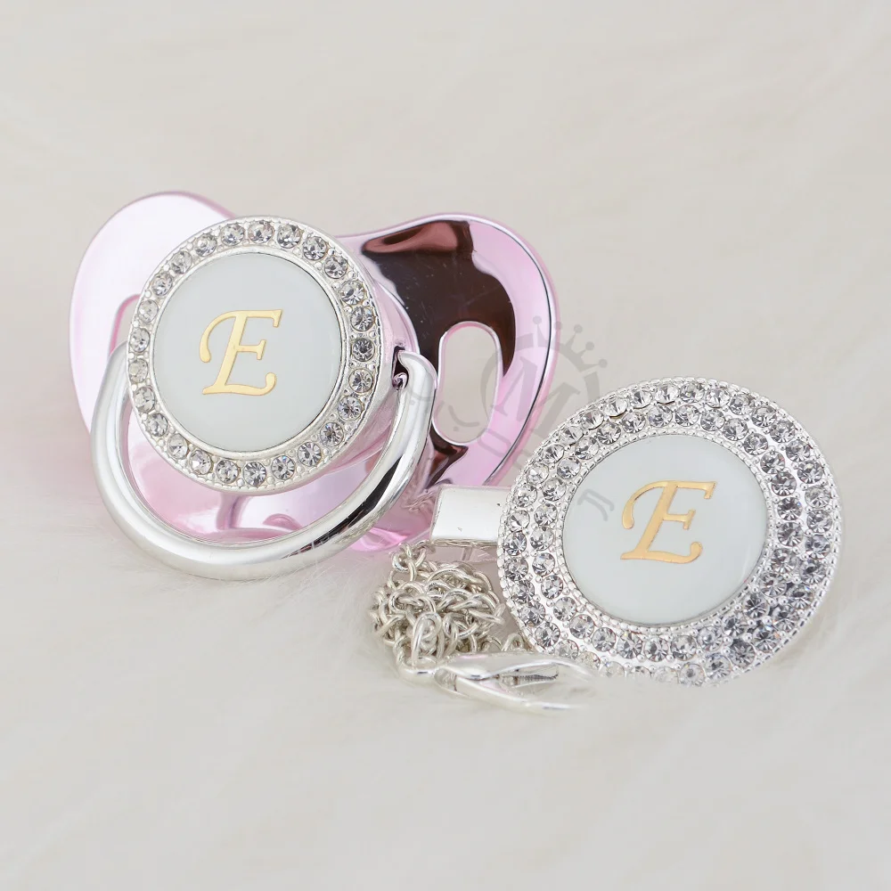 

MIYOCAR набор серебряных пустышек и пустышек, инициалы буквенные E уникальные BPA бесплатные пустышки bling baby shower gift LE-1