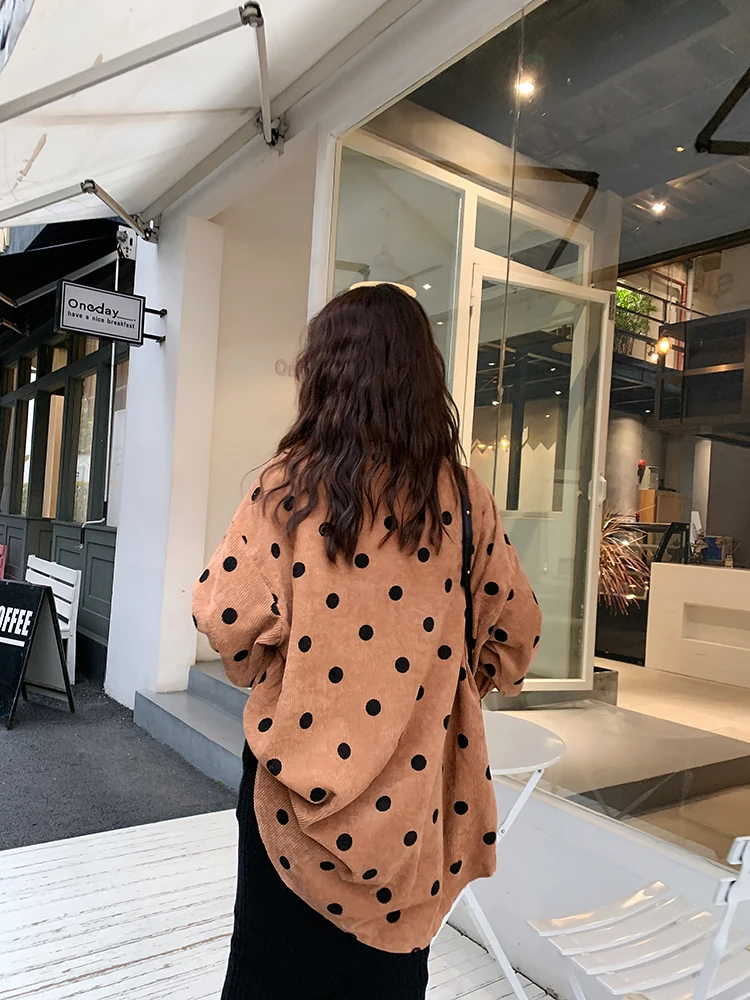 Женская Вельветовая блузка RUGOD Повседневная Свободная в горошек с отложным