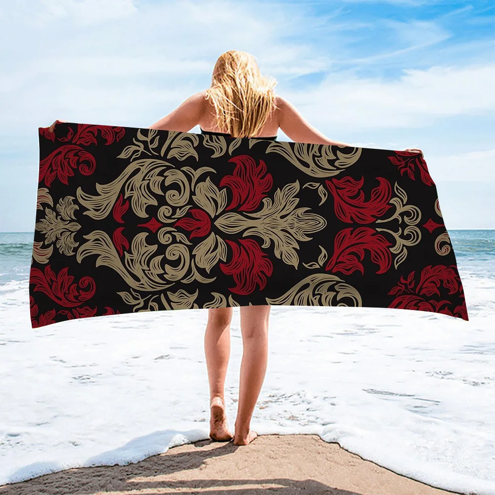 

Quick Dry Sport Bath Towel Bathroom Luxury Floral Pattern 3D Microfiber Beach Towel for Adult Red Flowers Shower Towel 75x150cm