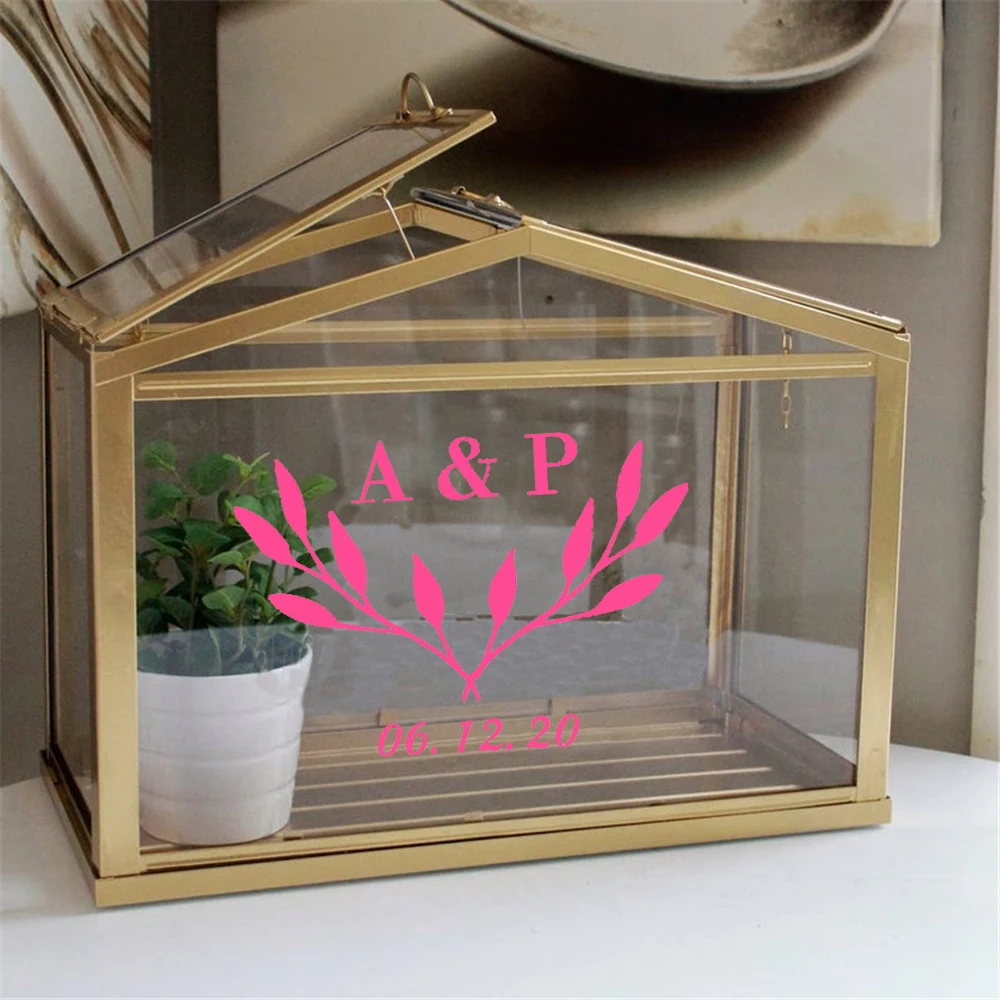 

Creative Gifts Box Decals Wedding Cards Custom Initials And Date Poster Vinyl Nursery Stickers Home Decoration Wallpaper HJ0195