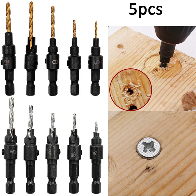 

Набор сверл для зенковки, комплект из 5 насадок с шестигранным ключом, с титановым покрытием, #5 #6 #8 #10 #12
