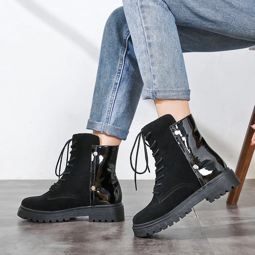 Женские ботинки Martin зимние Лоскутные с ремешком теплые на шнуровке для пешего