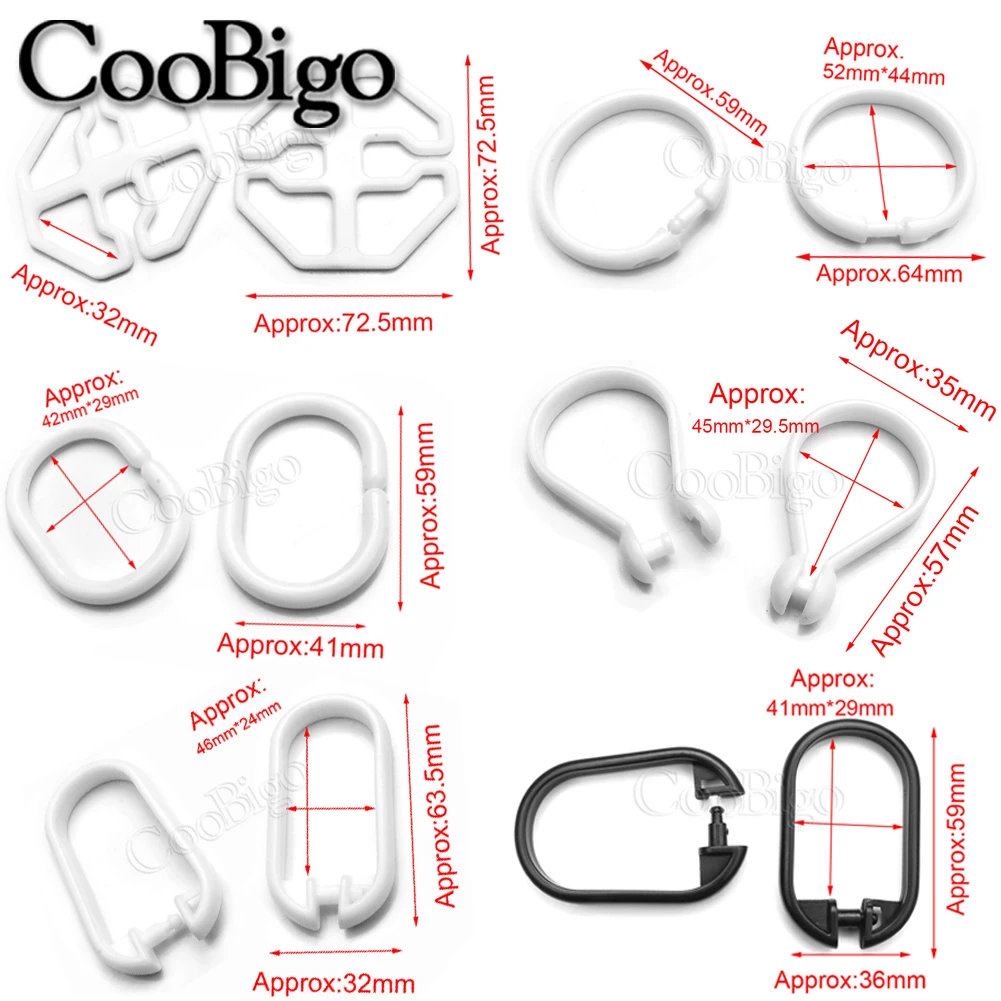 50pcs Curtain Ring Clip Glide Hanging Loop Hook Buckle Openable for Drapery Rod Bath Shower Window Blind Hanger Plastic 38mm | Дом и сад
