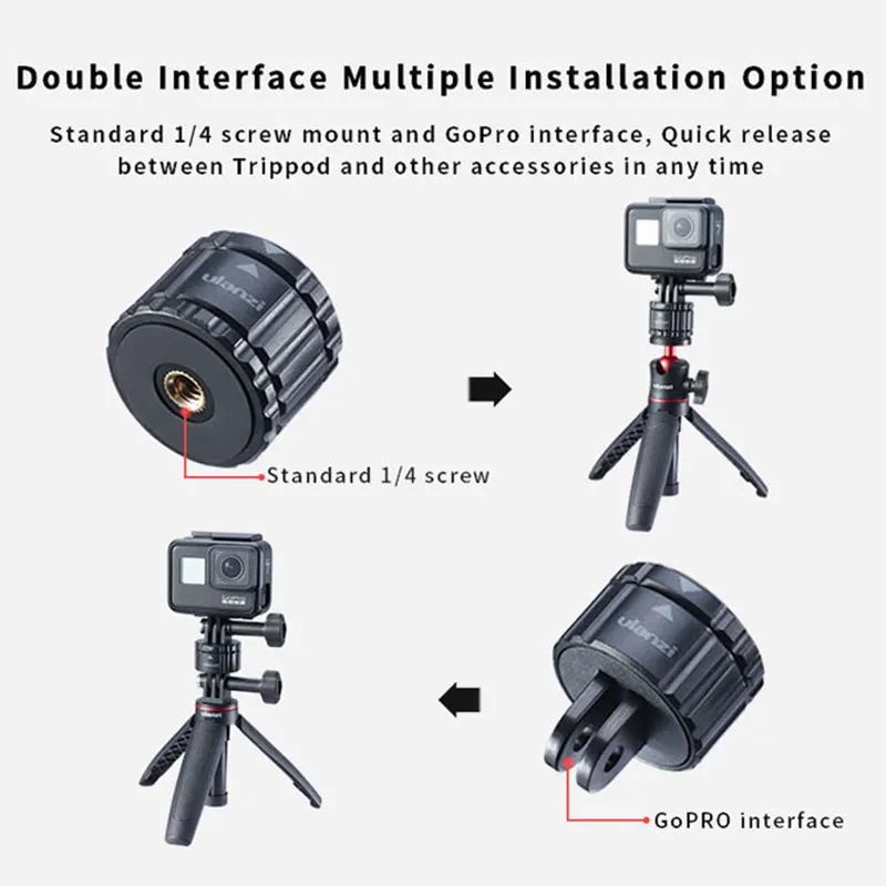 Ulanzi GP-4 Universal Gopro Quick Release Mount Adapter Easy Installation 1/4 Screw Base Switch Set For 8 Max 7/6/5 | Электроника