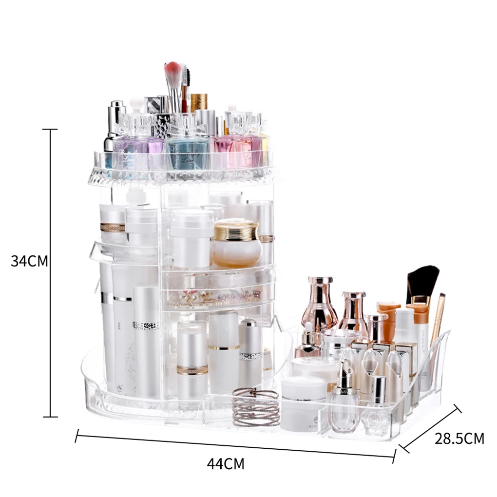 

360 Degree Rotating Cosmetic Storage Box Makeup Organizer Makeup Brush Holder Lipstick Display Large Adjustable Multilayer