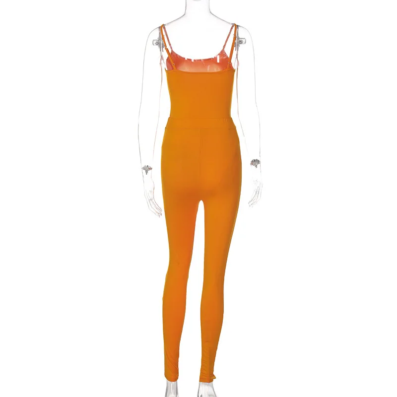

2021 New Arrivals Summer Style Strap Brown Solid Backless Bodycon Sexy High Street Lady Playsuits