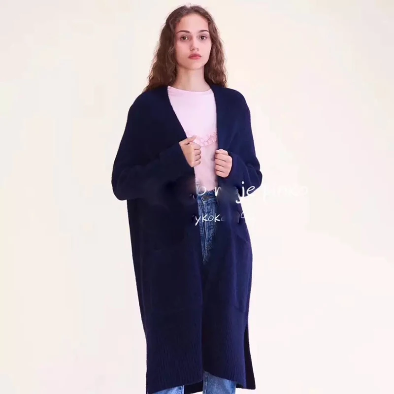 CAMIA autumn soft mohair wool long paragraph seven-point sleeve knit women's sweater cardigan coat |